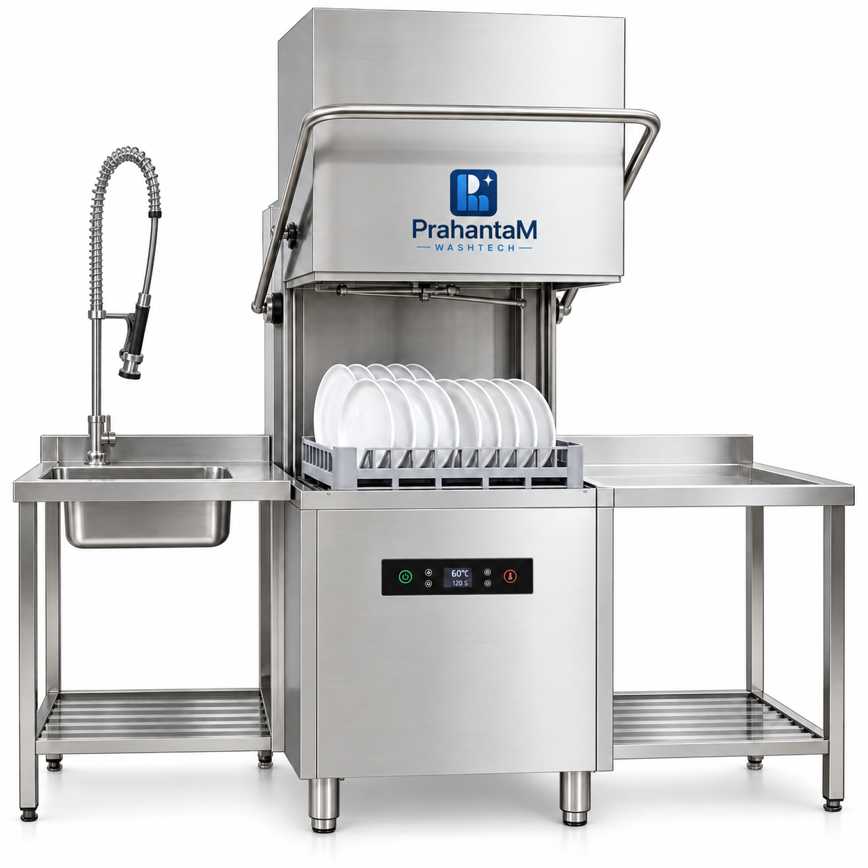 Prahantam Hood Type (Pass-Through) Dishwasher — commercial pass-through dishwashing machine